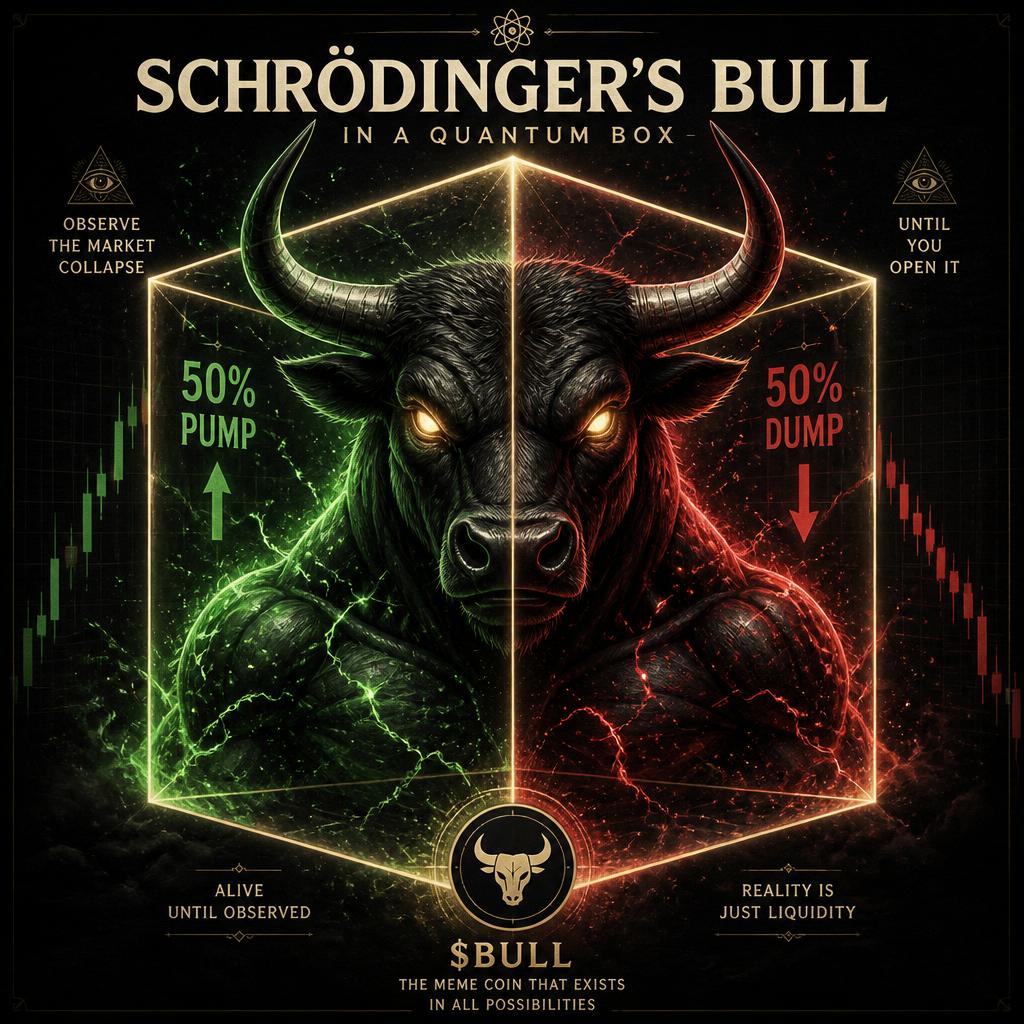 Bull in a quantum box, one half glowing green pumping and one half glowing red dumping